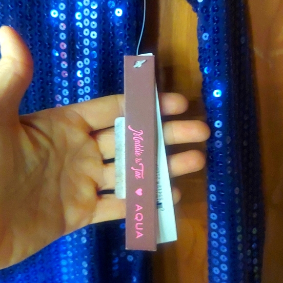 Aqua Capsule Deep Blue Purple Sequin Lined Keyhole Long Sleeve Party Dress - Picture 5 of 11